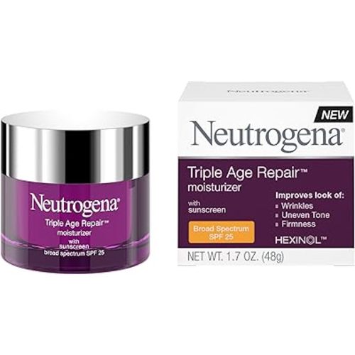 Neutrogena Triple Age Repair Face Moisturizer - with Hexinol Technology & Vitamin C, Anti-Wrinkle Face Cream with SPF 25, Visibly Reduces Wrinkles & Firms Skin, 1.7 oz