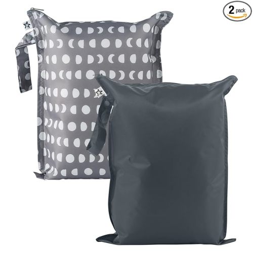 Tiny Twinkle Mess Proof Wet Bags | 2-Pack Reusable Waterproof Wet Bags for Swimsuits | Baby Clothes | Travel & Diaper Bag (Luna)