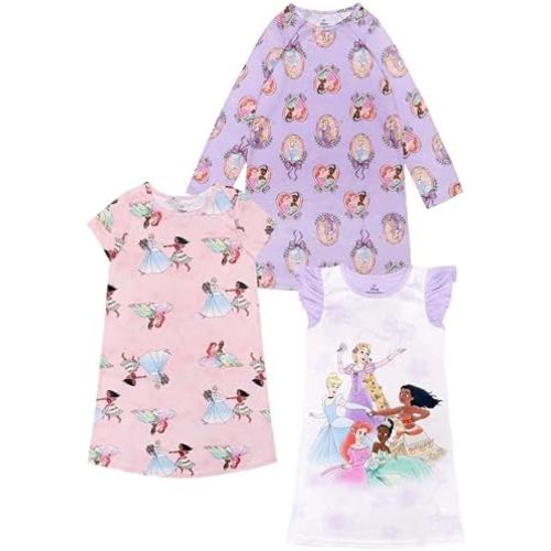 Disney Girls' 3-pack Nightgowns, Comfortable Sleepwear Gown, Soft & Cute Pajamas for Kids