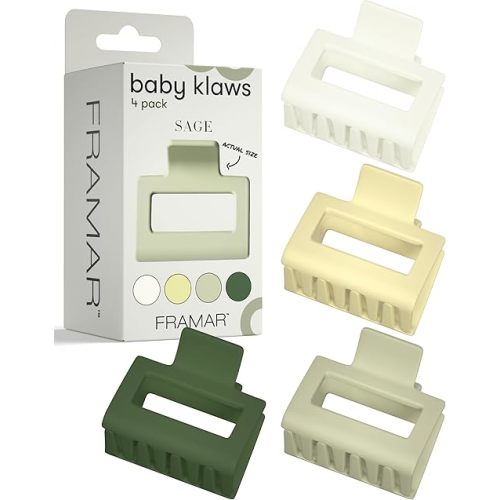 FRAMAR Medium Claw Clip – Hair Claw for Women, Small Claw Clips for Thin Hair, Green Hair Clip 4 Pack