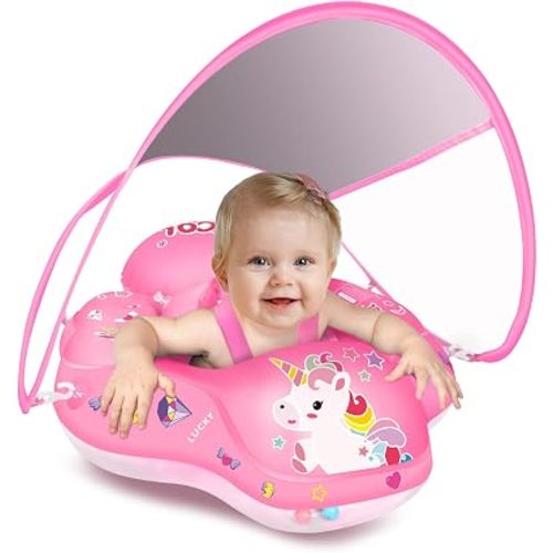 Baby Pool Float with Canopy UPF50+, Skin Protect Toddler Floaties for 3-36M