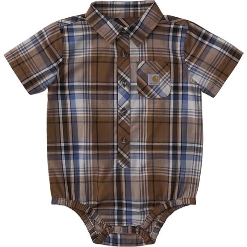 Carhartt Baby Boys' Short Sleeve Plaid Woven Bodysuit with Collar