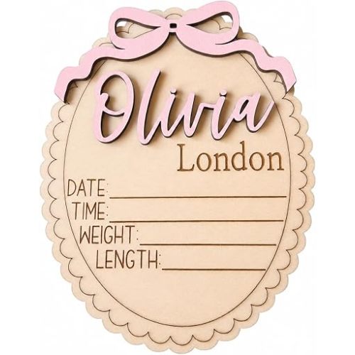 Personalized Scallop Bow Baby Birth Details Sign (Stat Sign)
