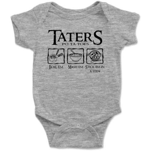 Brain Juice Tees Taters Onesie - Boil Em Mash Em Stick Em In A Stew - 100% Cotton - Available in White, Heather Gray or Pink