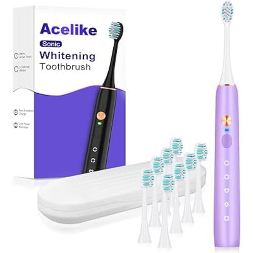 Whitening Electric Toothbrush for Adults and Kids, Rechargeable Toothbrush with 8 Brush Heads & Travel Case, 5 Modes & Smart Timer, 45000VPM Deep Clean, IPX7,One Fast Charge Last 120 Days - Purple
