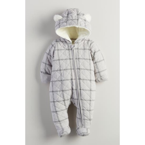 Ear Appliqué Quilted Faux Fur Lined Hooded Bunting, Newborn
