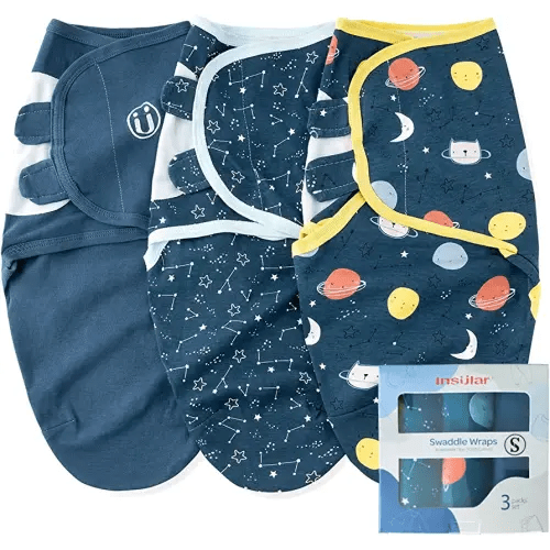 insular Baby Swaddle Sacks, Swaddle Blanket for Newborn and Infant, Adjustable Velcro Set for Boy and Girl, Soft Cotton Baby Sleep Sack 3 Pack (Space, Small(0-3M))