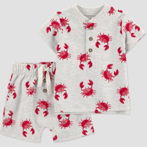 Carter's Just One You® Baby Boys' 2pc Crab Graphic T-Shirt and Shorts Set - Red/Gray Newborn