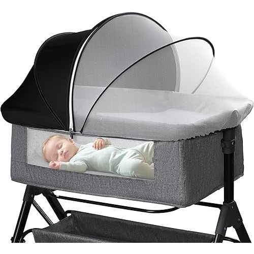 Bassinet Mosquito Net Cover - Half-Blackout Mosquito Net for Baby Crib & Bedside Sleeper, Breathable Crib net with 2-Way Zipper, Sun-Blocking Baby Mosquito Net Cover (Black-Small)