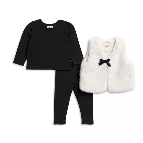Girls' Faux Fur Vest, Top & Leggings Set - Baby