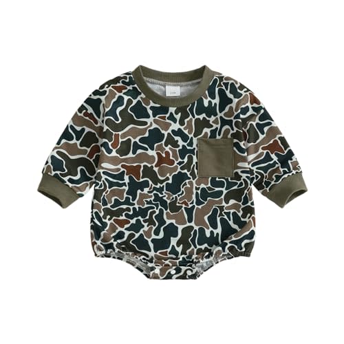 Toddler Baby Boy Camouflage Outfit Contrast Color Camo Bubble Romper Hunting Season Sweatshirt Fall Bodysuit Clothes
