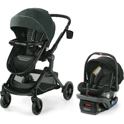 Graco Modes Nest DLX Travel System, 3-in1 Modular Baby Carseat Stroller Combo, Adjustable Slide2Me Infant Car Seat Carrier, Pramette, to Toddler Stroller, Includes SnugRide DLX Infant Car Seat, Raven