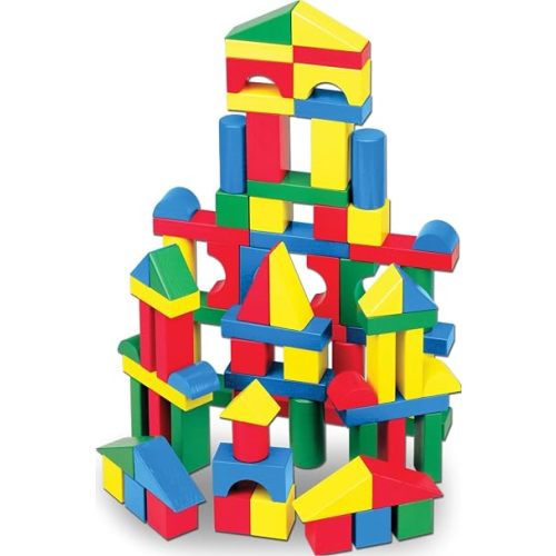 Melissa & Doug Wooden Building Blocks, 100-Piece Set of Sorting & Stacking Toys in 4 Colors and 9 Shapes, Classic Toddler Toys for Girls & Boys Ages 2+ - FSC Certified