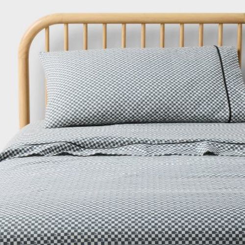 Full Hot Wheels Retro Checkered Flame Kids' Cotton Sheet Set Gray - Hot Wheels by Pillowfort™