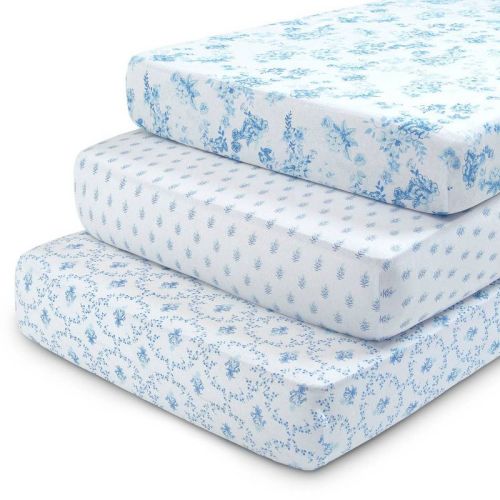 Delta Children 3pk 100% Organic Cotton Fitted Crib Sheets - Blue Botanicals