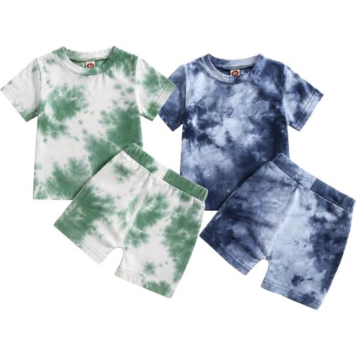Baby and Toddler Boy Clothes Set 4-Piece, Cotton Tie-Dye Shirt & Shorts Summer Outfit 2-Pack