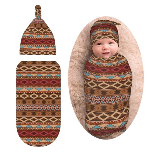 Aztec Western Native American Newborn Swaddle Blankets Baby Stuff Soft Swaddle Sack Swaddling Blanket With Beanie Sets Gifts For Infant Boys Girls