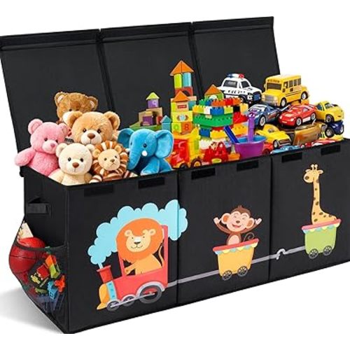 XL Toy Box - Toy Storage Bins with lids, Collapsible Toy Chest for Boys Girls, Kids Big Toy Organizer with Adjustable Dividers for Living Room Area, Playroom, Bedroom