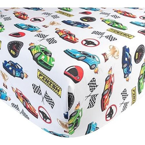 Today's Kids 1-Pack Race Cars Fitted Baby Crib Sheet Boy - Nursery Toddler Bed Sheets for Boys, Soft Breathable Microfiber, Elastic Edge with Deep Pockets, Machine Washable - Fits 28" x 52" Mattress