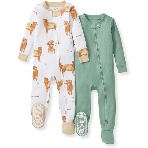 Burt's Bees Baby Organic Cotton Footed Pajamas for Boys, Zipper PJ Sleeper, Snug Fit Sleepwear with Non-Slip Bee Grips