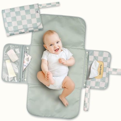 Tiny Twinkle Portable Diaper Changing Pad | (Sage Checkers)