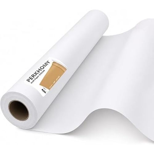 PerkHomy Craft Paper Roll 15" x 450" Kraft Paper White Easel Paper Roll for Moving Gift Wrapping Art Bulletin Board Paper Floor Covering Bouquet Flower Packing Painting Drawing Poster Chart Paper