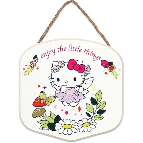 Hello Kitty Fairy Enjoy the Little Things Hanging Wood Wall Decor - Cute Hello Kitty Sign for Home