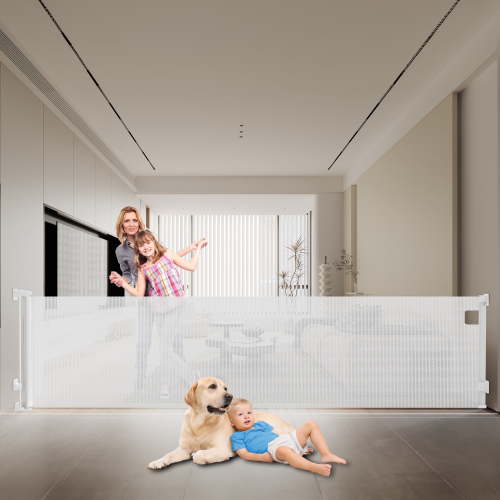 Fxcoia Retractable Baby Gate 71"Wide×38"Tall,Safety Mesh Dog Gates for Doorways & Stairs,White