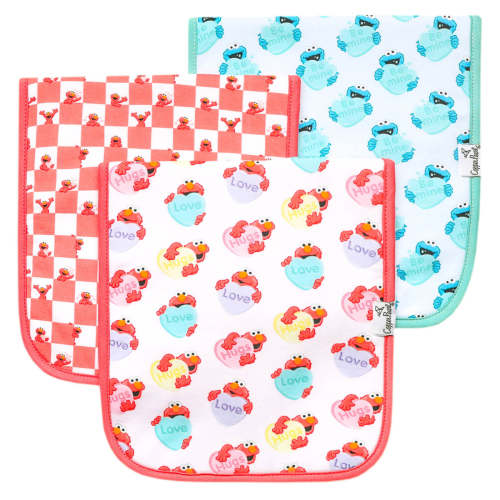 3 Pack Premium Burp Cloths - Elmo Heart Candies