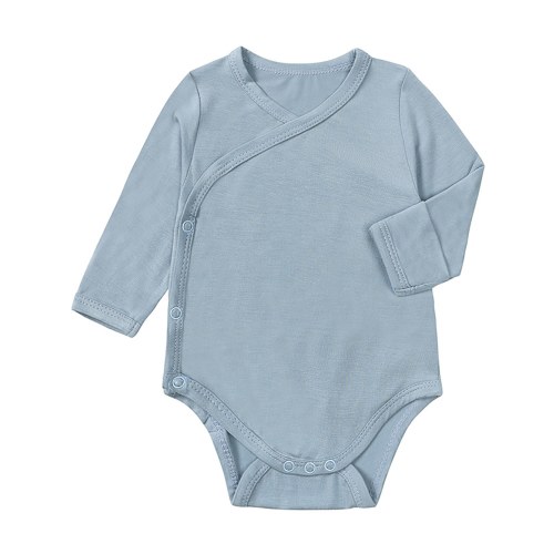 ENFLASH One-Piece Bamboo Viscose Bodysuit for Unisex Infant Baby Long Sleeve Side-snap Kimono Romper with Mitten Cuffs