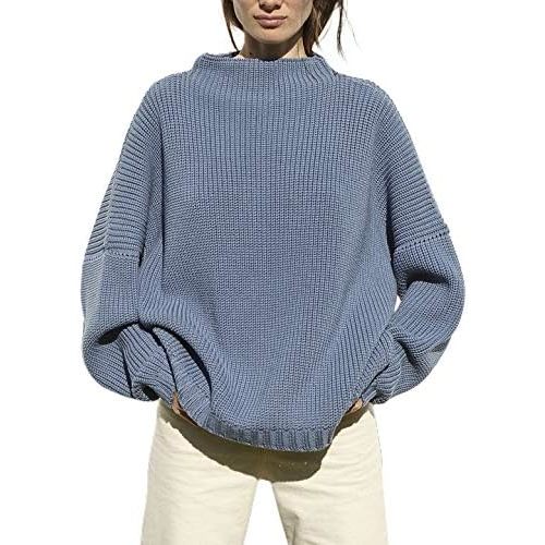Ugerlov Women's Oversized Sweaters Batwing Sleeve Mock Neck Jumper Tops Chunky Knit Pullover Sweater