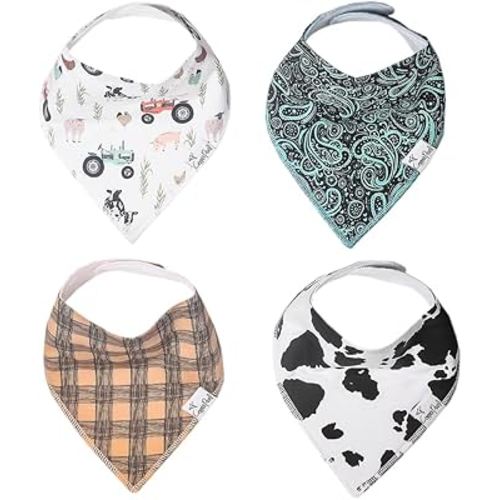 Copper Pearl 4 Pack Soft Cotton Baby Bibs for Drooling and Teething, Absorbent Drool Bibs for Baby Girl and Boy, Adjustable to Fit Newborns to Toddlers, Tons of Styles (Jo)