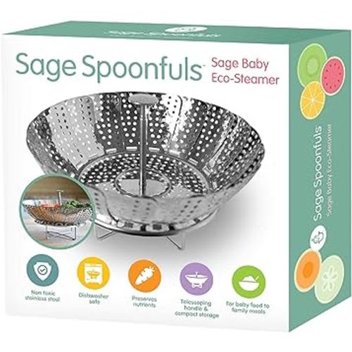 Sage Spoonfuls Baby Food Steamer Basket, Stainless Steel, Collapsible Steamer Basket for Baby Food, Vegetables & Fruit, Dishwasher Safe, Baby Food Cooker