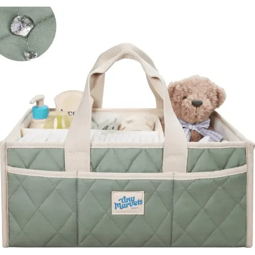 Tiny Marvels Baby Diaper Caddy Organizer, Water Repellency Baby Basket for Newborn Essentials and Diaper Station, Gift for Baby Shower and Registry Must-Have, Portable Storage for Travel