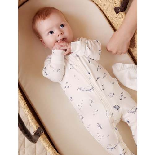 2 Pack Organic Cotton Baby Growsuits – Vanilla Nautical | Purebaby - Purebaby