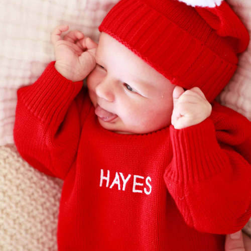 Knit Baby Pom Pom Beanie | Red
