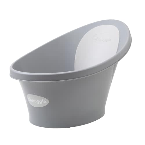 Shnuggle Newborn Baby Bath | Built in Support Bump and Soft Backrest | Suitable from Newborn | Bath Seat Support Includes Plug | Pebble Grey