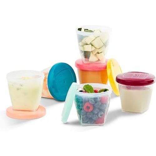 Babymoov Baby Food Jars, Set of 6 (8oz Each) Storage Containers, BPA-Free Leakproof Silicone Lids, Microwave, Freezer & Dishwasher Safe, Perfect Meals & Snacks, Baby Registry Essential