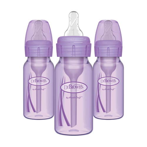 Dr. Brown’s Natural Flow® Anti-Colic Options+™ Narrow Baby Bottle, Lavender, 4oz/120mL, with Level 1 Slow Flow Nipple, 3-Pack