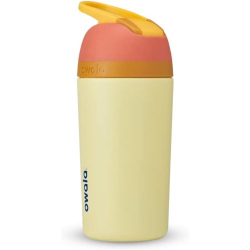Owala Kids Flip Insulated Stainless-Steel Water Bottle with Straw and Locking Lid, 14-Ounce, Orange/Yellow (Misty Horizon)
