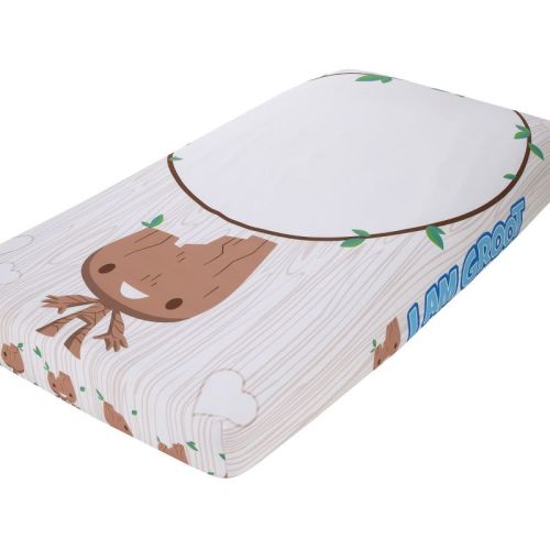 NoJo Marvel Guardians of the Galaxy White, Tan, Blue, and Green, I Am Groot Photo Op Nursery Fitted Crib Sheet
