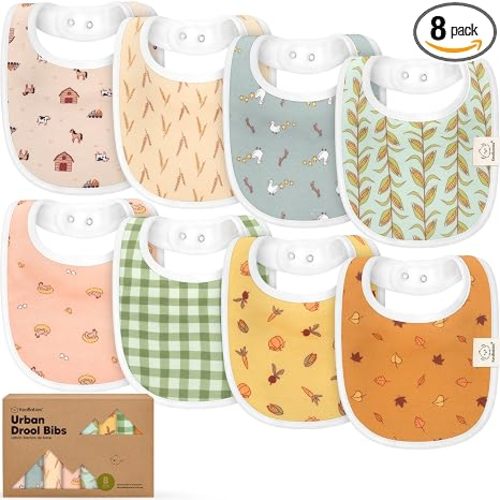 KeaBabies 8-Pack Organic Baby Bibs for Drooling and Teething (Countryside) | Soft Cotton Bibs for Baby Girl, Boy, Extra Absorbent, Easy to Clean & Put On, Toddler, Newborn, Infant 0-24 Months