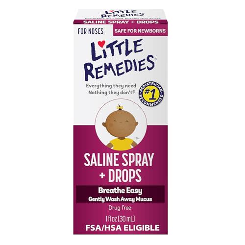 Little Remedies Sterile Baby Saline Nasal Spray and Drops, Safe for Newborns to Relieve Stuffy and Dry Noses, 1 Fl Oz