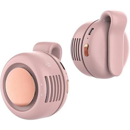TFQXA1Z Portable Silent Clip On Bladeless Fan, Rechargeable Wearable Fan - Hands-Free Waist & Neck Cooling, 3 Speeds, 6H Runtime, USB-C Fast Charge (Pink)