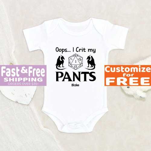 Dragons Baby Onesie: Oops I Crit My Pants, Personalized Dungeons Design