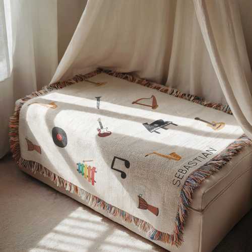 Personalized Musical Instruments Baby Blanket, Custom Name Music Lover Nursery Throw, Baby Shower Gift, Band Orchestra Kids Room Decor