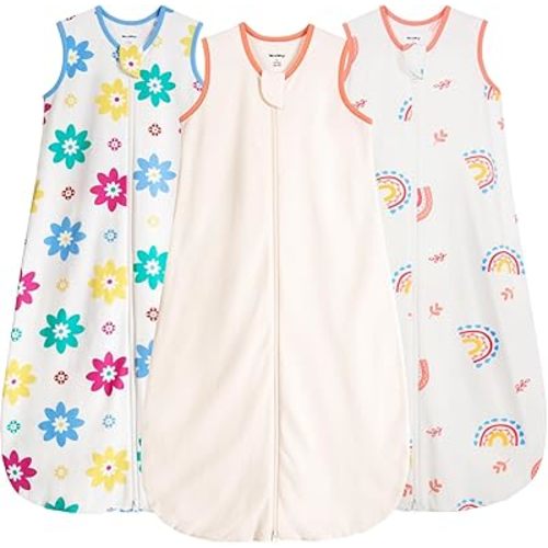 Baby Sleep Sack 12-18 Months 100% Cotton 0.5 Tog Baby Wearable Blanket for Toddler, 3 Pack Breathable Soft Lightweight Sleep Sacks with 2-Way Zipper