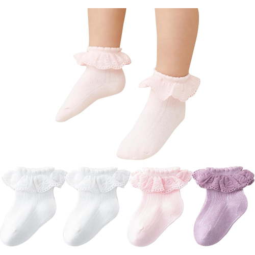 JIANFANG Toddler Lace Socks Girls Ruffle Eyelet Frilly Princess for Baby Little Kids