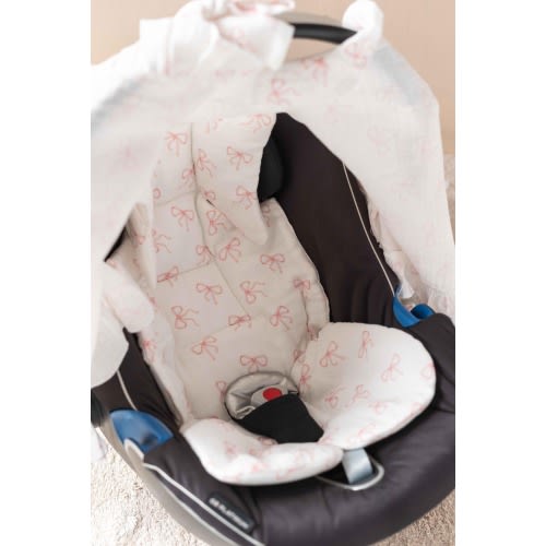 Baby Car Seat Cushion: Pink Ribbon Baby Girl Stroller Cushion