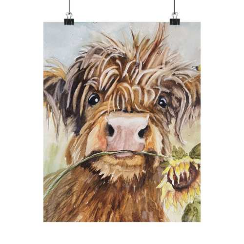Highland Cow Watercolor Print: Farmhouse Animal Art